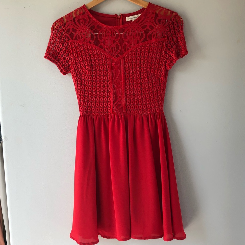 Red lace detailed dress